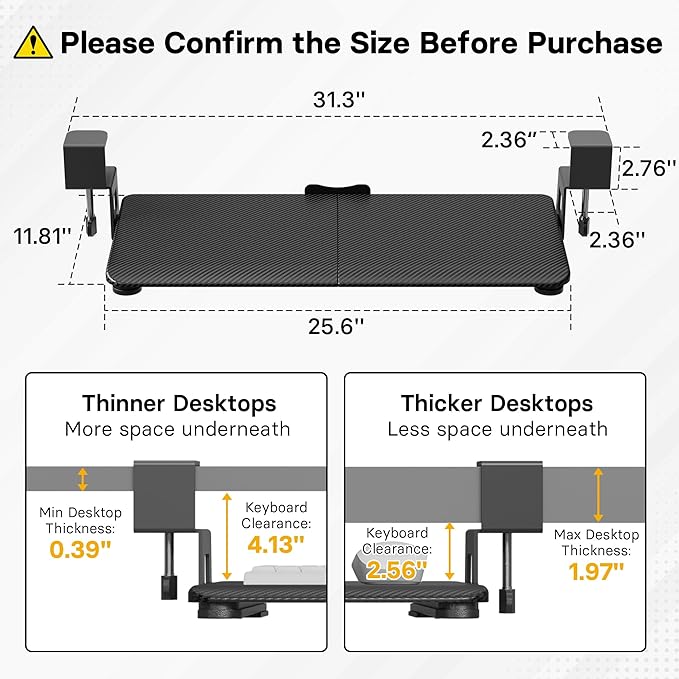 BONTEC KMT01 Under Desk Keyboard Tray, Pull-Out Keyboard & Mouse Platform - Image 2