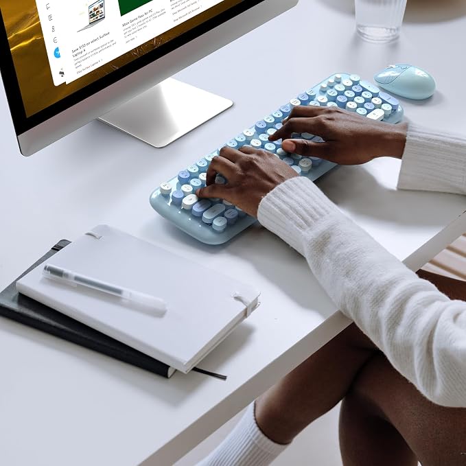 KNOWSQT Wireless Keyboard and Mouse Combo Pale Blue - Image 3