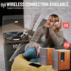 Turntable Record Player Wireless Output Vinyl Players Aluminium Platter and - Image 3