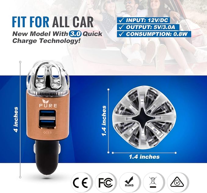 Car Air Purifier 3in1 Premium Stainless Steel Air Filter Ionizer w/Dual USB - Image 3