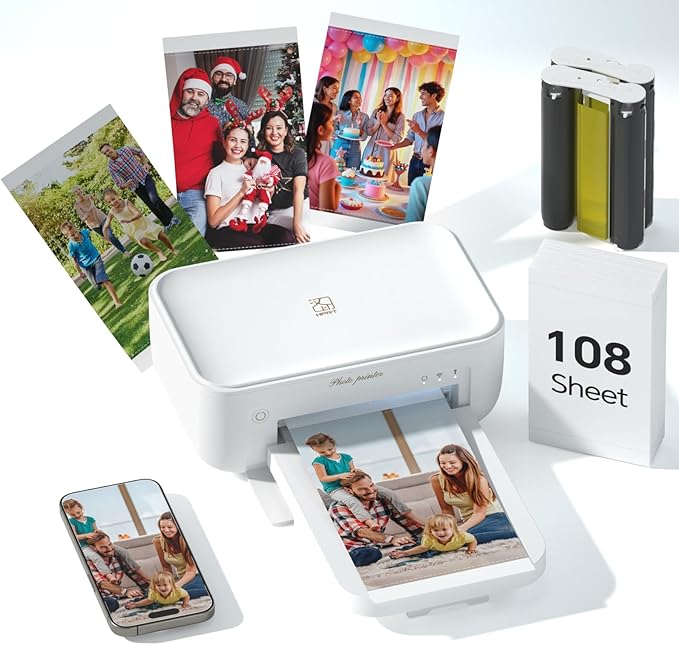4x6 Photo Printer with 108 Sheets & 2 Color Ribbons by HPRT