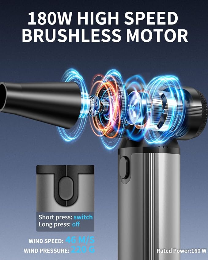 BOBYE Electric Compressed Air Duster & Keyboard Cleaner, 2-in-1 Blower & Vacuum - Image 4
