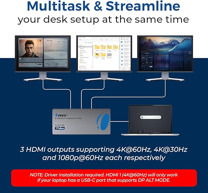 OREI SplitXtend USB C Docking Station Triple Monitor - Image 3