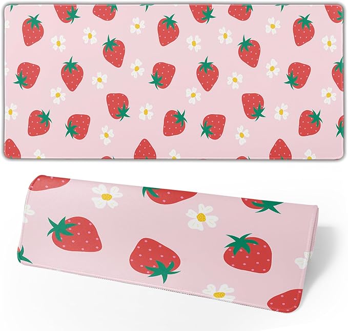 Gaming Mouse Pad Strawberry Desk Mat by Brecoy