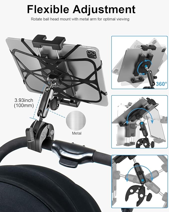 Metal iPad Tablet Mount for Boat Helm, Wheelchair Pole, Golf Cart, Mic Stand - Image 3