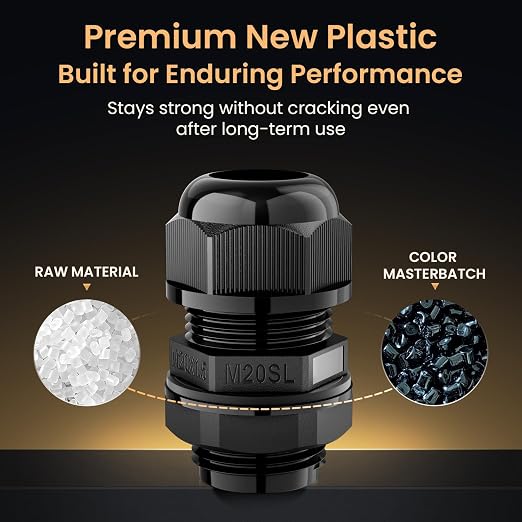 QILIPSU 10pcs M20SL Long Thread Cable Gland Waterproof IP68 Nylon Strain Relief - Image 3