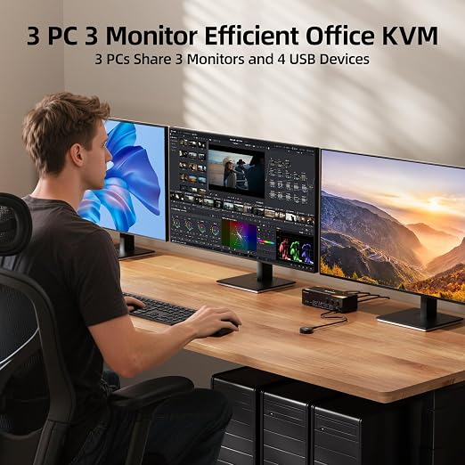KVM Switch 3 Monitors 3 Computers 8K@60Hz/4K@120Hz, HDMI DP KVM Switches - Image 3