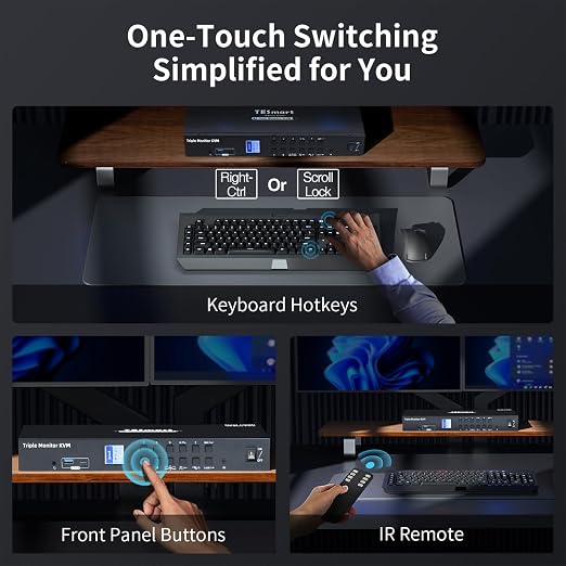 TESmart USB 3.0 HDMI+DP+USB C KVM Switch 3 Monitors 4 Computers 4K@60Hz - Image 5