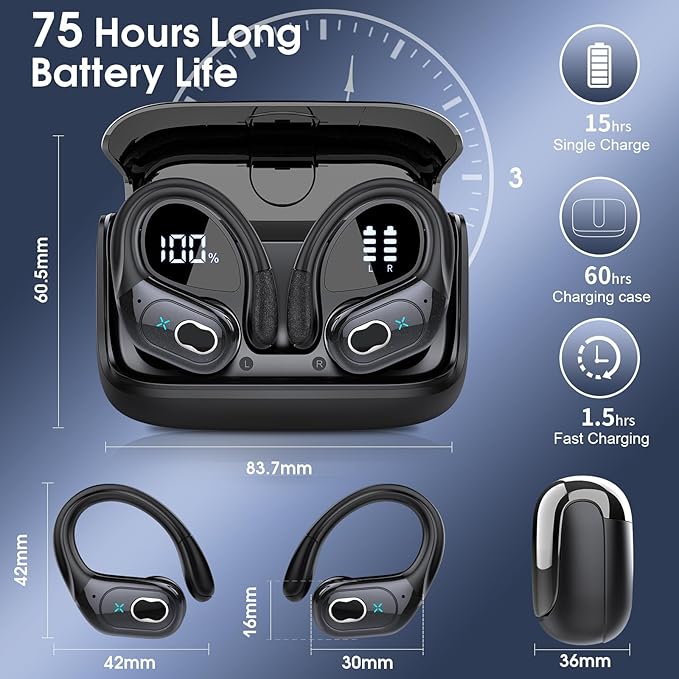 Wireless Earbuds 75hrs Bluetooth 5.4 Headphone Sport, 2026 Bluetooth Earbuds - Image 4