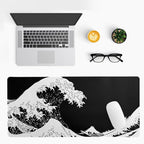 Japanese Sea Wave Large Mouse Pad, Abstract Black Gaming Mousepad, Extended - Image 3