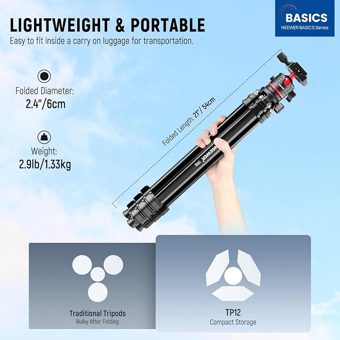 NEEWER Basics 66.5"/169 cm Travel Tripod - Image 2