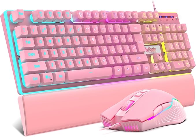 RedThunder K10 Wired Gaming Keyboard and Mouse and Wrist Rest Combo, RGB Backlit by RedThunder