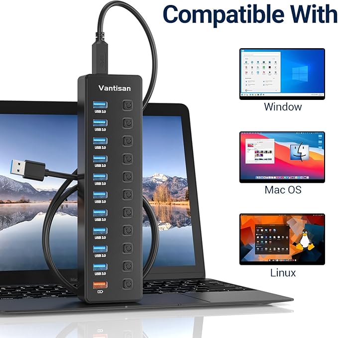 Powered USB Hub, 11-Port USB 3.0 Hub Splitter - Image 6