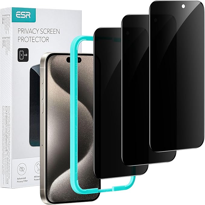 ESR 3 Pack for iPhone 15 Pro Privacy Screen Protector, Anti-spy Tempered-Glass by ESR