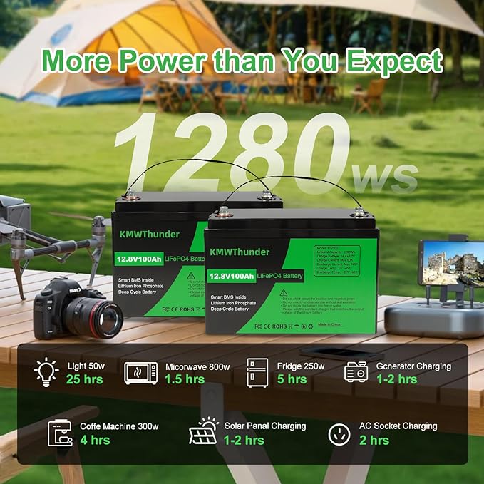 12V 100Ah LiFePO4 Lithium Battery, Built-in Smart BMS, Low Temperature - Image 7