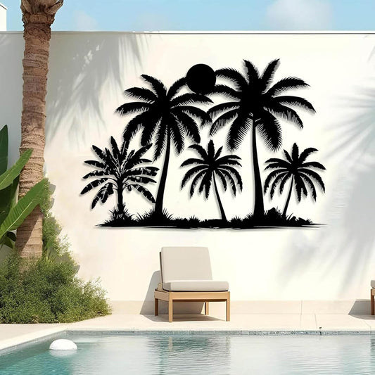 Tuglona Metal Palm Tree with Sunset Wall Decor, Tropical Palm Tree Metal Wall Art, Tropical Wall Decor, Sun Wall Art, Beach Wall Decoration, Coastal Trees Wall Hanging (Black, 48"x33"/121x84cm)