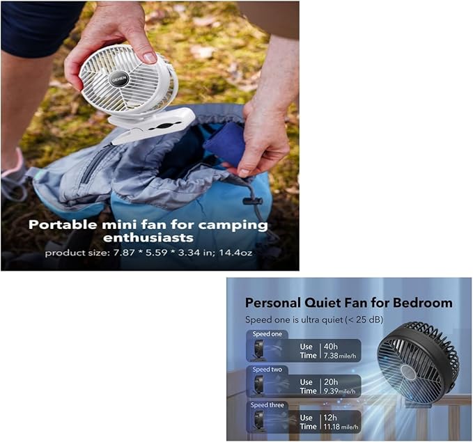 Portable Clip-on Fan 10000mAh Rechargeable Battery Powered – 3-Speed Quiet Desk - Image 3