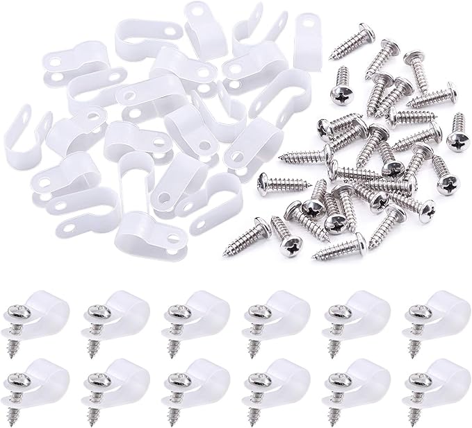 Swpeet 120 Pack White 3/8 Inch Nylon Plastic R-Type Cable Clips Clamp Kit by Swpeet