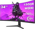 CRUA 34 Inch Curved Gaming Monitor, 21:9 WQHD 3440x1440 165Hz/144Hz 1500R by CRUA