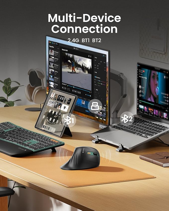 ProtoArc Ergonomic Vertical Mouse, EM11 NL Rechargeable Wireless Mouse Bluetooth - Image 3