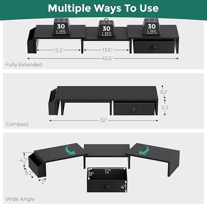 Dual Monitor Stand Riser, Adjustable Length & Swivel Angle Monitor Stand - Image 3