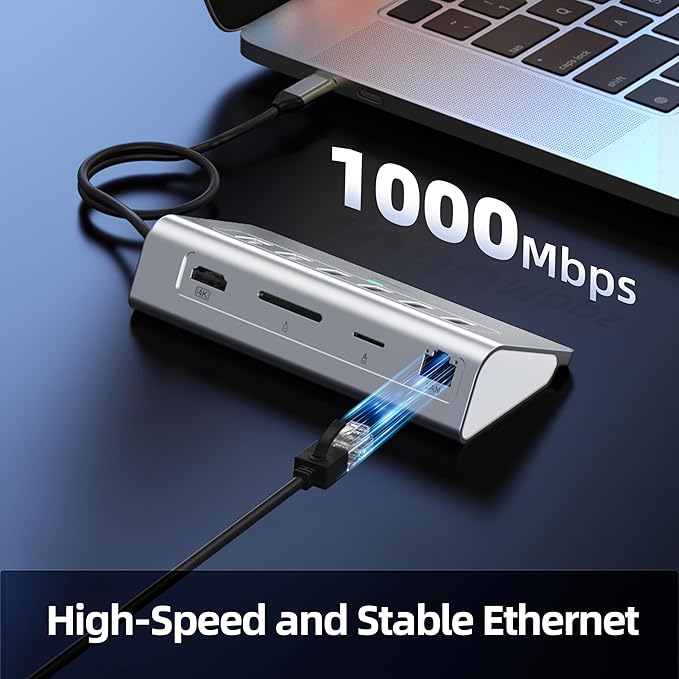 USB C Hub, 10-in-1 USB Docking Station, Aluminum USB to Ethernet Adapter - Image 3