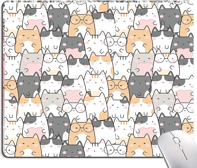 Kawaii Mouse Pad, Cute Cats Mouse Mat, Square Waterproof Non-Slip Rubber Base by SANWUMIAN