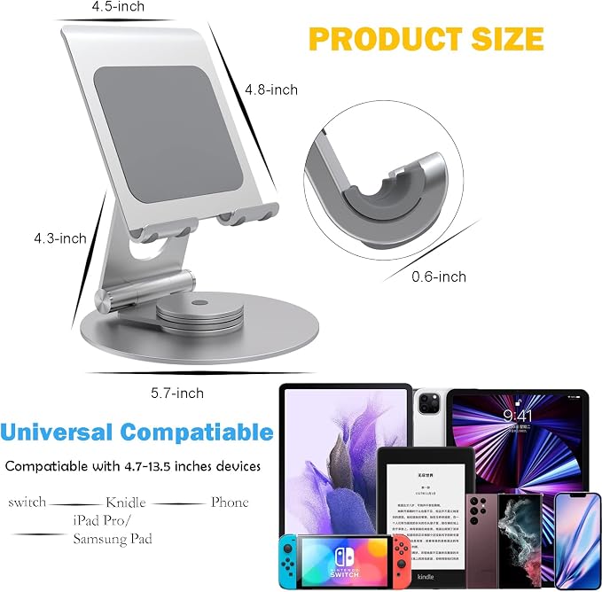 KABCON Swivel Tablet Stand, Aluminum Portable 360°Rotating Holder - Image 2