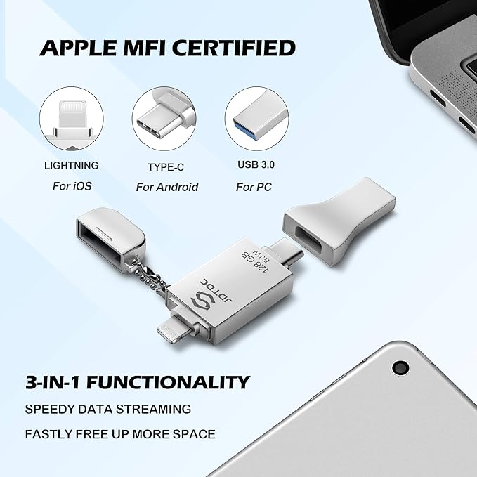 JSL JDTDC 128GB Apple MFi Certified iPhone-Photo-Stick, 3 in 1 USB C - Image 2