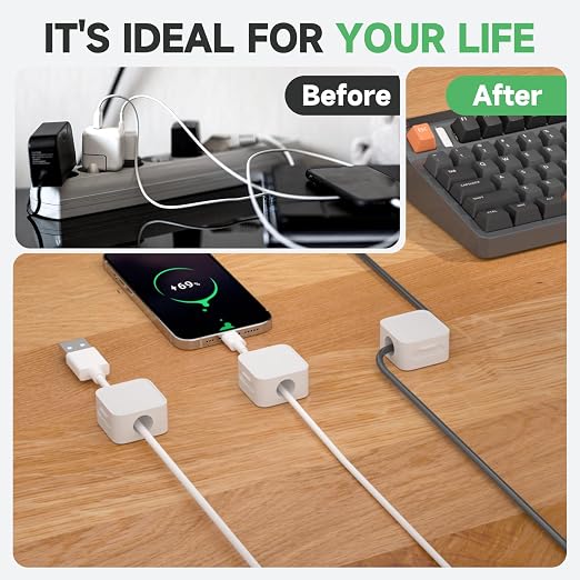 9 Black Magnetic Cable Clips, Under Desk Cable Management, Cord Holder - Image 4