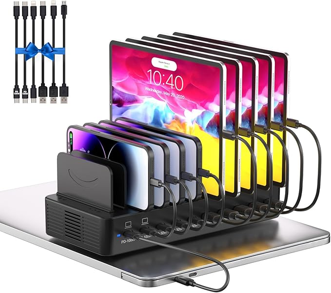 580W Charging Station for Multiple Devices, 10-Port USB C Fast Charger Station by Unknown