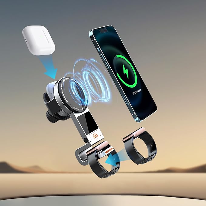 3 in 1 Wireless Car Charger, 15W Fast Charging Phone Holder Foldable Magnetic - Image 3