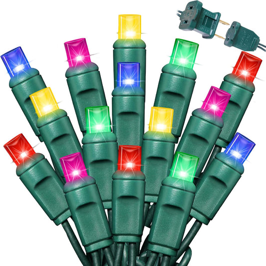 100Count (2pk of 50L) String Lights, LED Christmas Lights, 6" SPACING,Green Wire,Multicolour