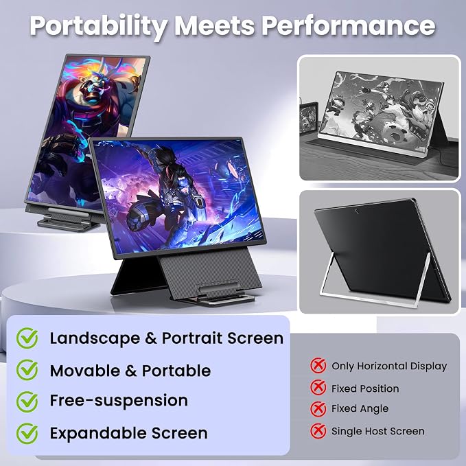2K 180Hz Portable Monitor, 23.8" 2560x1440 QHD 120% SRGB IPS FreeSync Gaming - Image 6