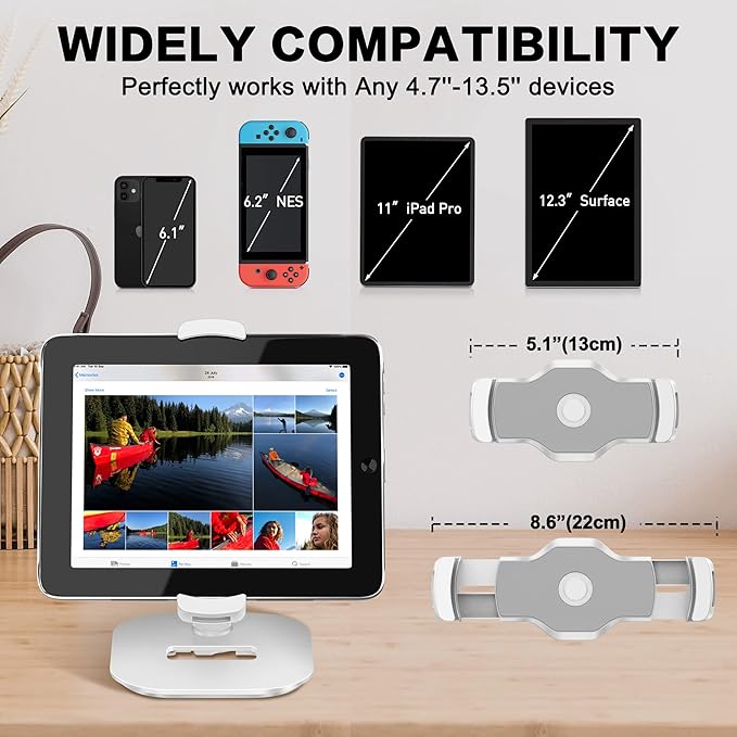 AboveTEK Upgraded Desktop Tablet Stand, 360° Swivel Tablet & Phone Desk Mount - Image 3