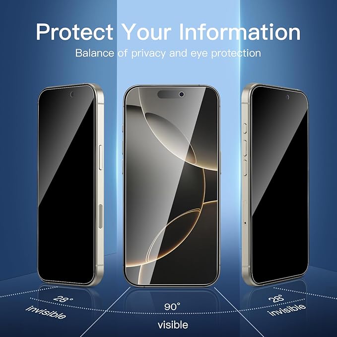 NEW'C 3 Pack Privacy for iPhone 16 Pro Screen Protector, Anti-Spy Tempered - Image 4