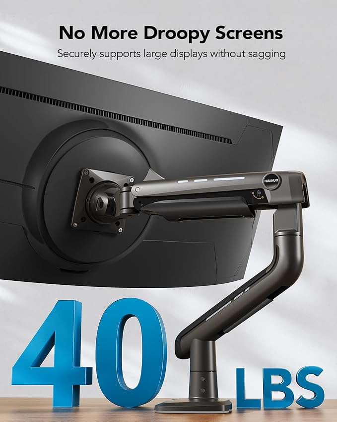 HUANUO Heavy Duty Monitor Arm for Ultrawide Screens up to 49", Holds 40 lbs - Image 3