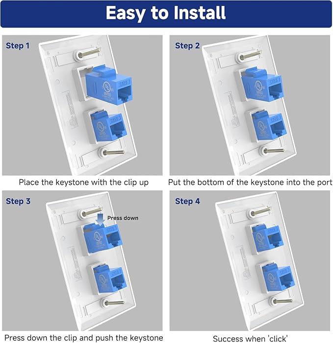 VCE 2-Port Ethernet Wall Plate, CAT6 Wall Plate and Jack, RJ45 Keystone Wall - Image 4