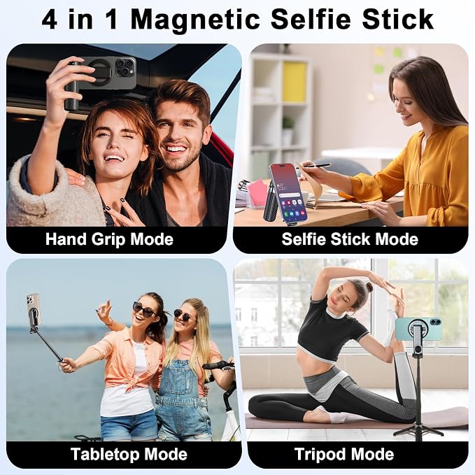 Magnetic Selfie Stick with Remote, 360° Rotation Phone Tripod, 4-in-1 - Image 2