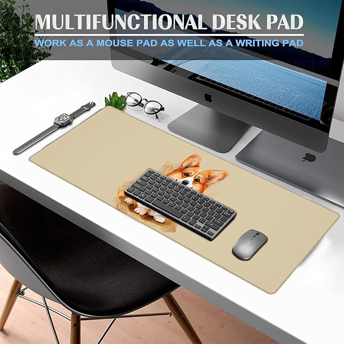 Watercolor Corgi Gaming Mouse Pad, Large Office Desk Mat, Anti-Slip Rubber Base - Image 2