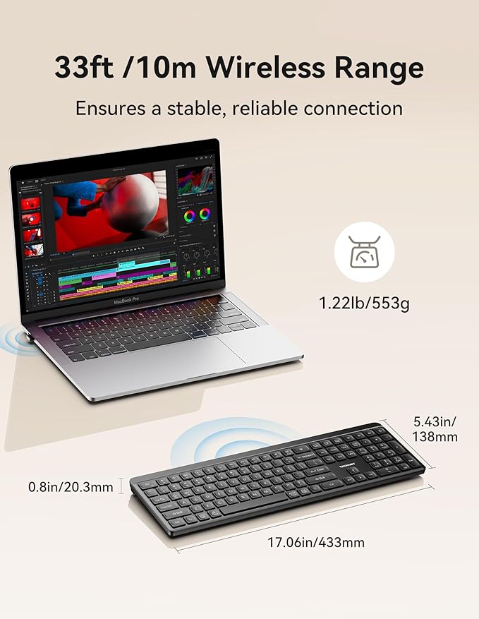 TECKNET Bluetooth Keyboard Rechargeable, 2.4G Wireless Keyboard, Full-Size - Image 5