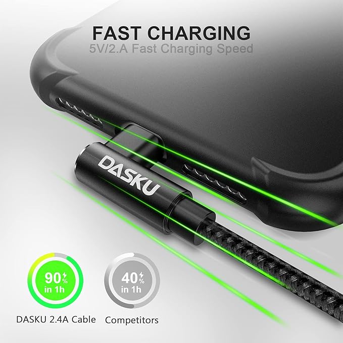 Short iPhone Charger 1FT 2Pack 12 inch 90 Degree Lightning Cable Fast Nylon - Image 2
