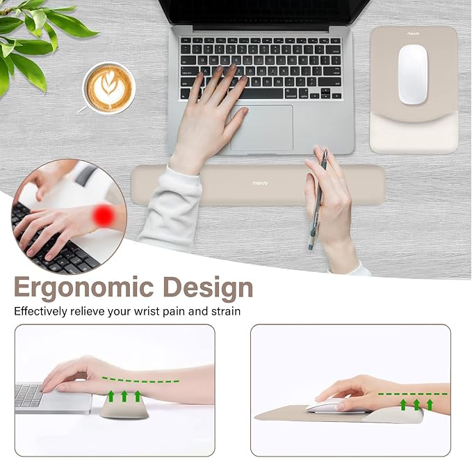 MOSISO Wrist Rest Support for Mouse Pad&Keyboard Set, Rectangular Ergonomic - Image 2