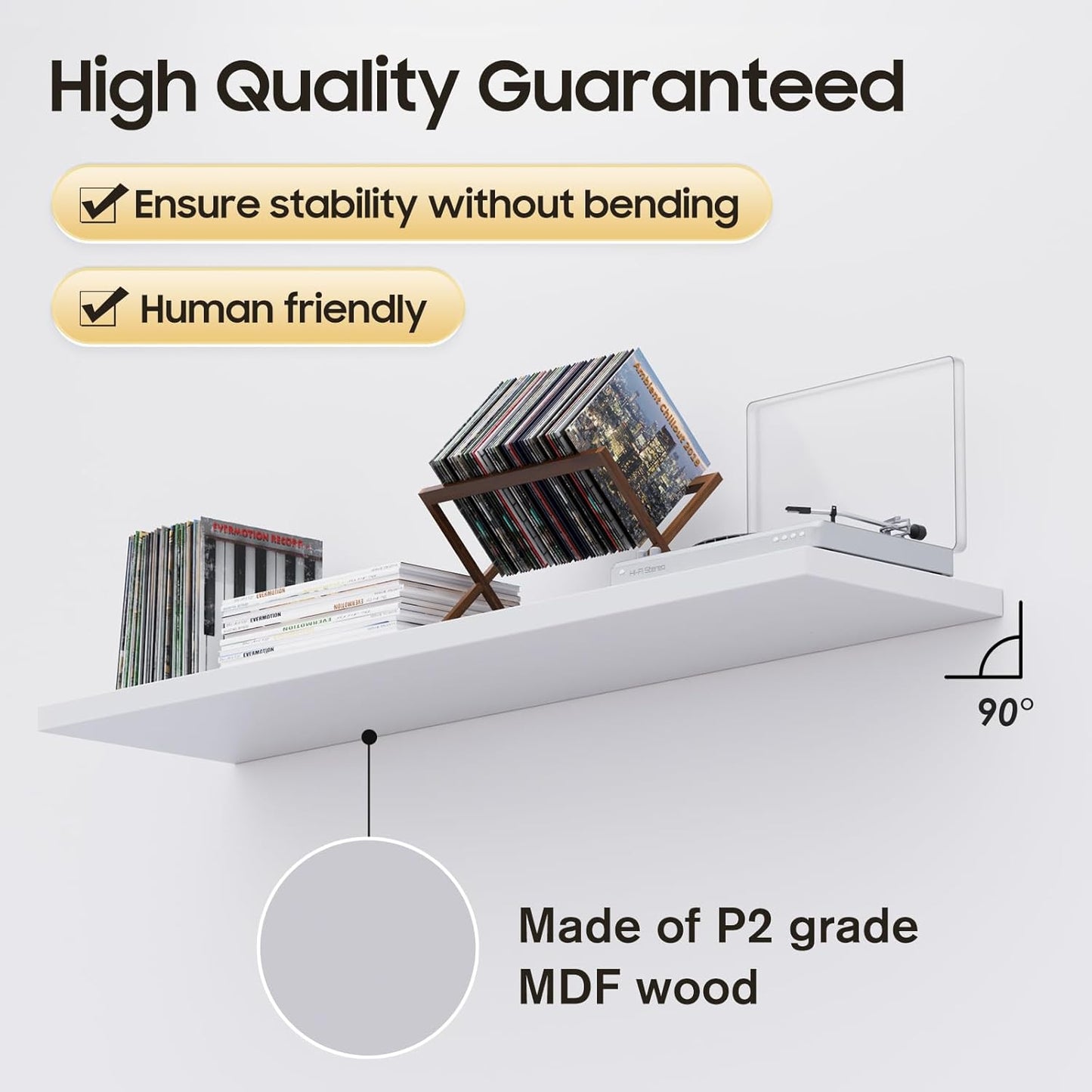 Large Floating Shelves for Wall Set of 3 Wooden Wall Shelves 24 in x 12.75 in x 2 in Room Decor Long Shelf with Invisible Wall Mount Bracket for Bedroom Kitchen Living Room White
