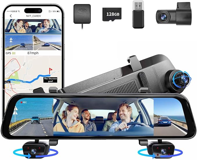2025 Rearview Mirror Camera for Cars, 360 Dashcam Front Rear Inside, Touch by GloryesCarAccessories