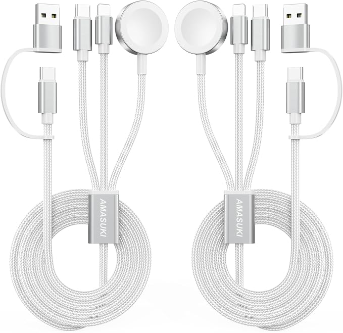 2Pack White-Travel Essentials 3 in 2 USB C Cable by ChargeBeyondPowerWithin
