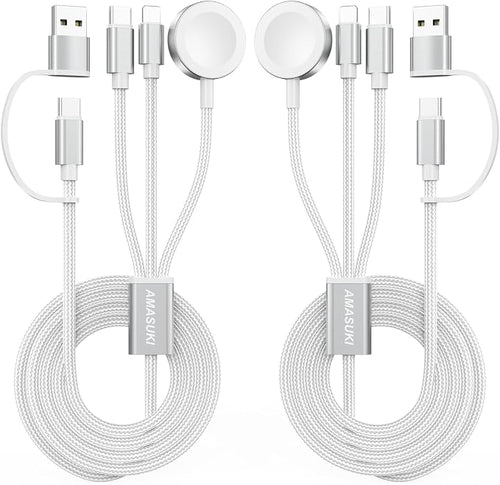 2Pack White-Travel Essentials 3 in 2 USB C Cable by ChargeBeyondPowerWithin
