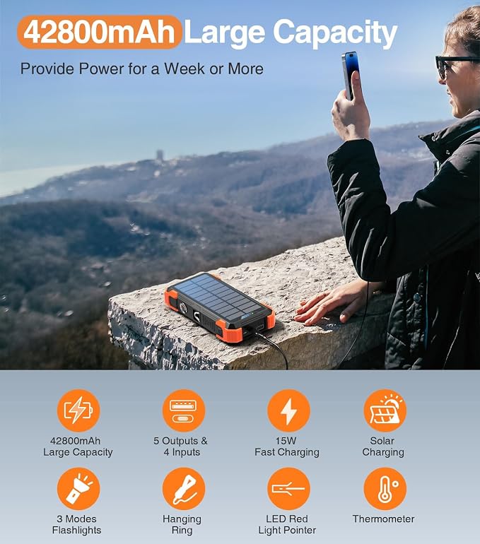Solar Charger Power Bank, 800mAh Wireless Portable Charger - Image 6