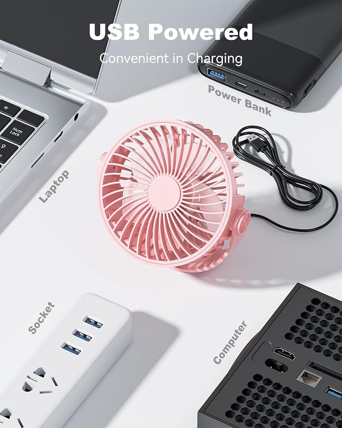 USB Desk Fan, 5 Inch Mini Portable, 3 Speeds Strong Airflow Personal Desktop - Image 4