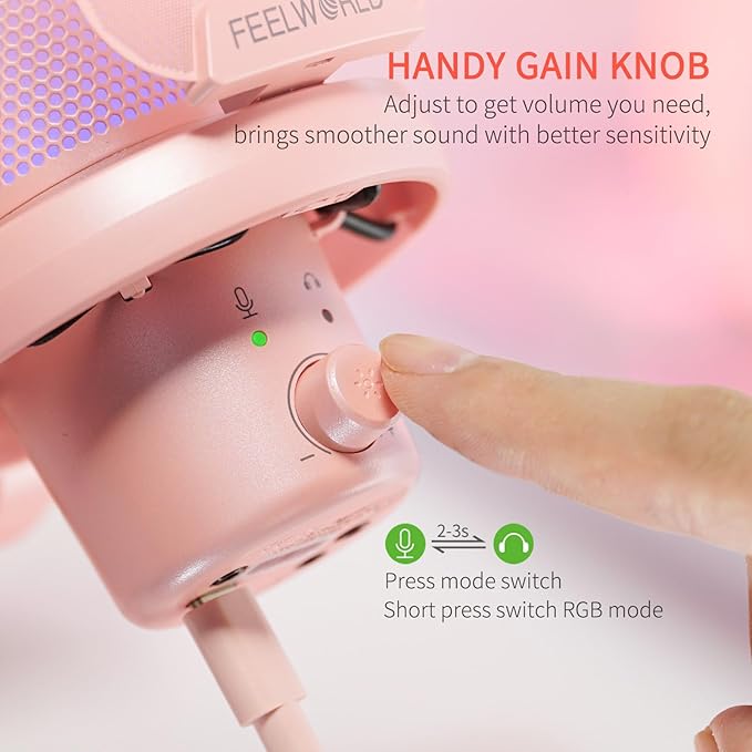 FEELWORLD VM1 Pink Gaming PC USB Microphone Condenser Mic - Image 3